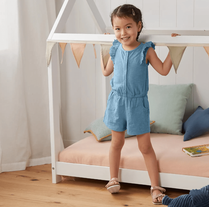Cotton jumpsuit for girl, blue