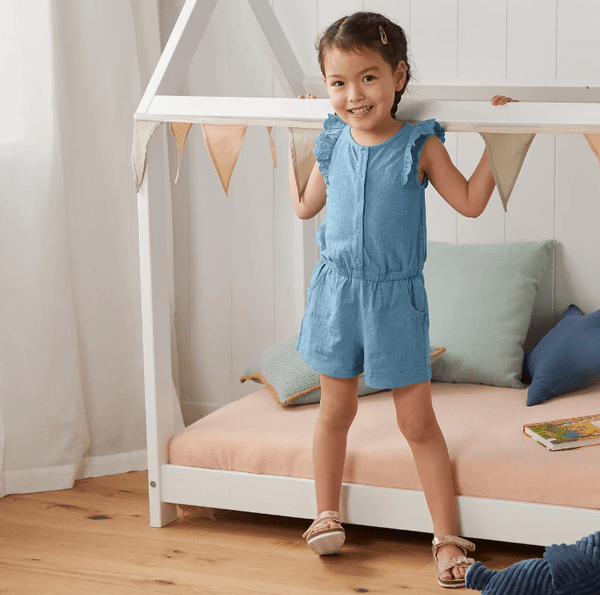Cotton jumpsuit for girl, blue