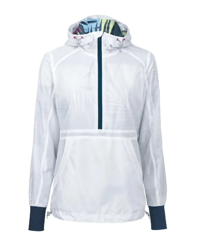 Дамско спортно ветроустойчиво яке с качулка, бяло