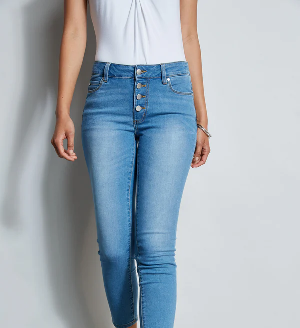Children's cotton elastic jeans for girls with high waist, light blue