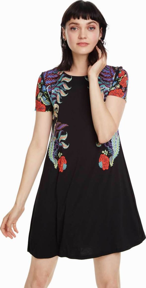 Desigual Women's knitted dress, black with floral motifs