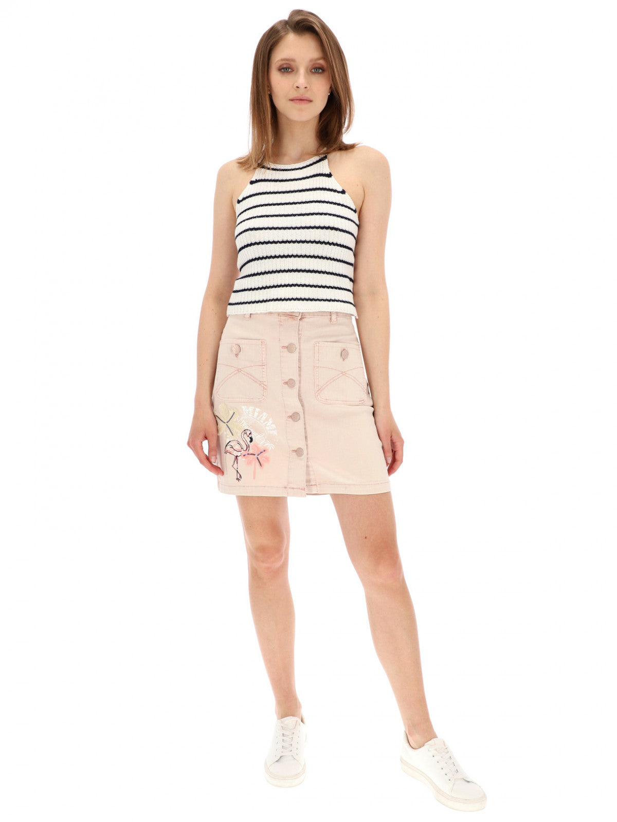 Desigual Women's cotton skirt with embroidery/print, pink