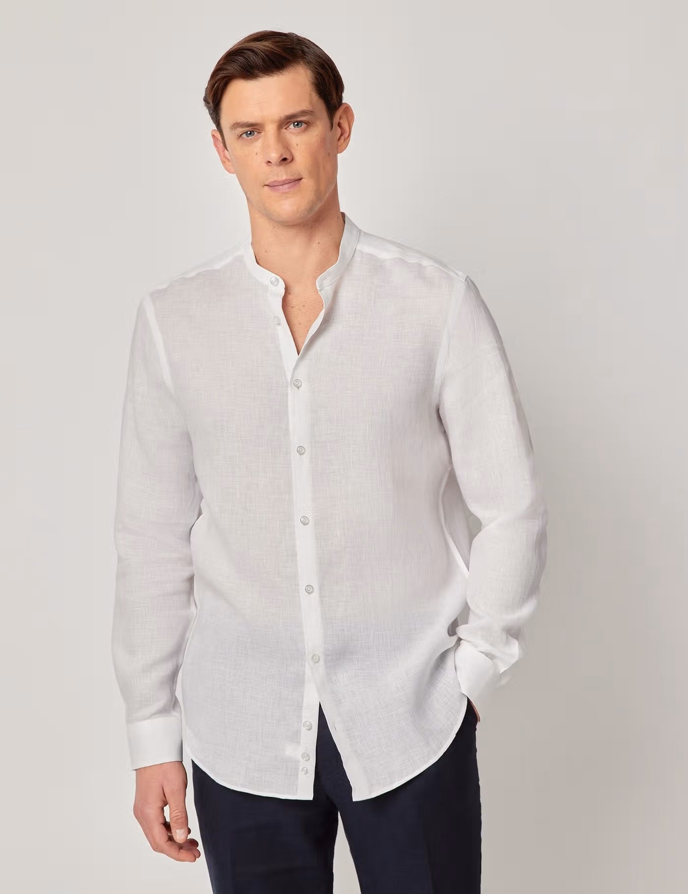 Men's long-sleeved linen shirt RNT23, white