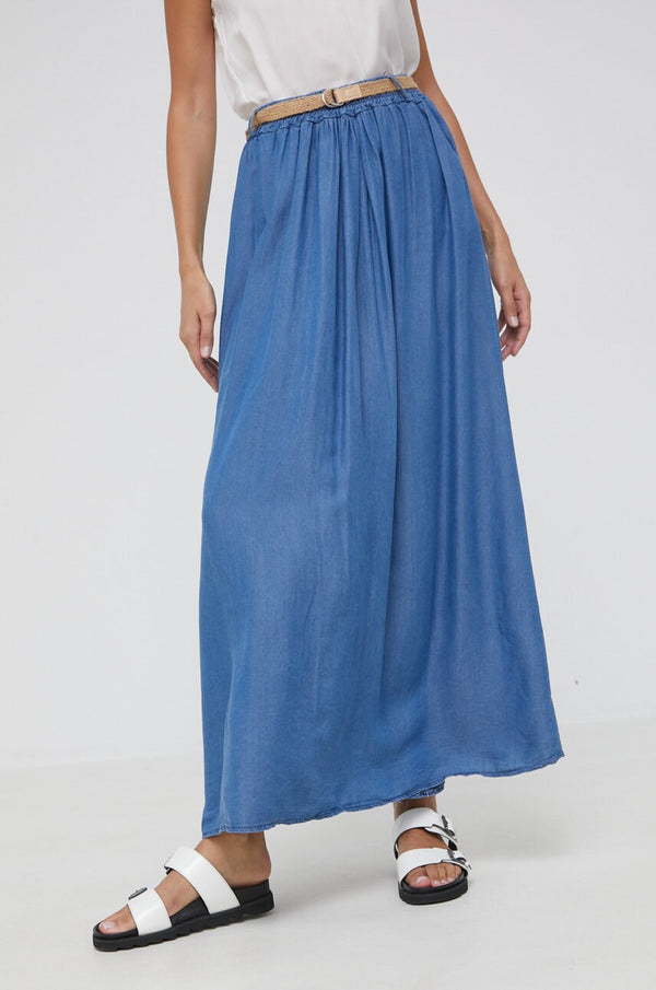 Diesel Long Cotton Maxi Skirt with Pockets, Blue Denim