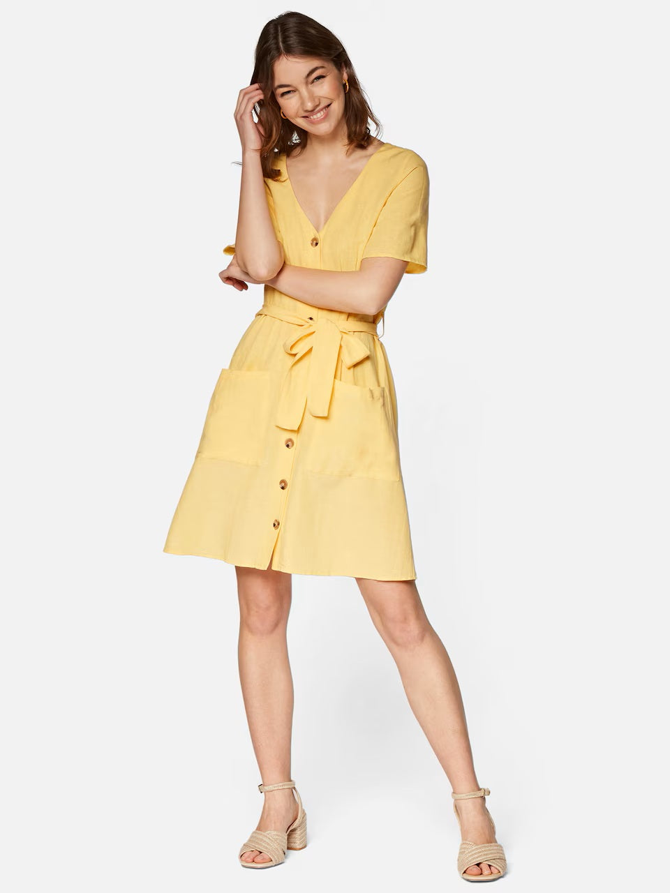 Mavi Jeans Women's linen dress with buttons, vanilla color