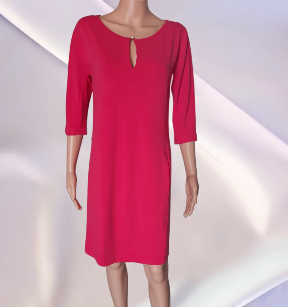 Cartoon Women's knitted dress with 3/4 sleeves season 2025, coral