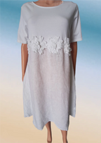 Women's linen dress with floral appliqués, collection 2025