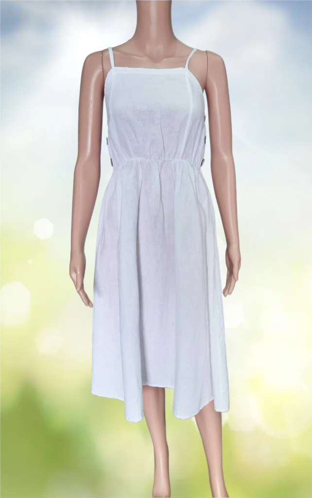 Women's linen dress with straps in white, collection 2025
