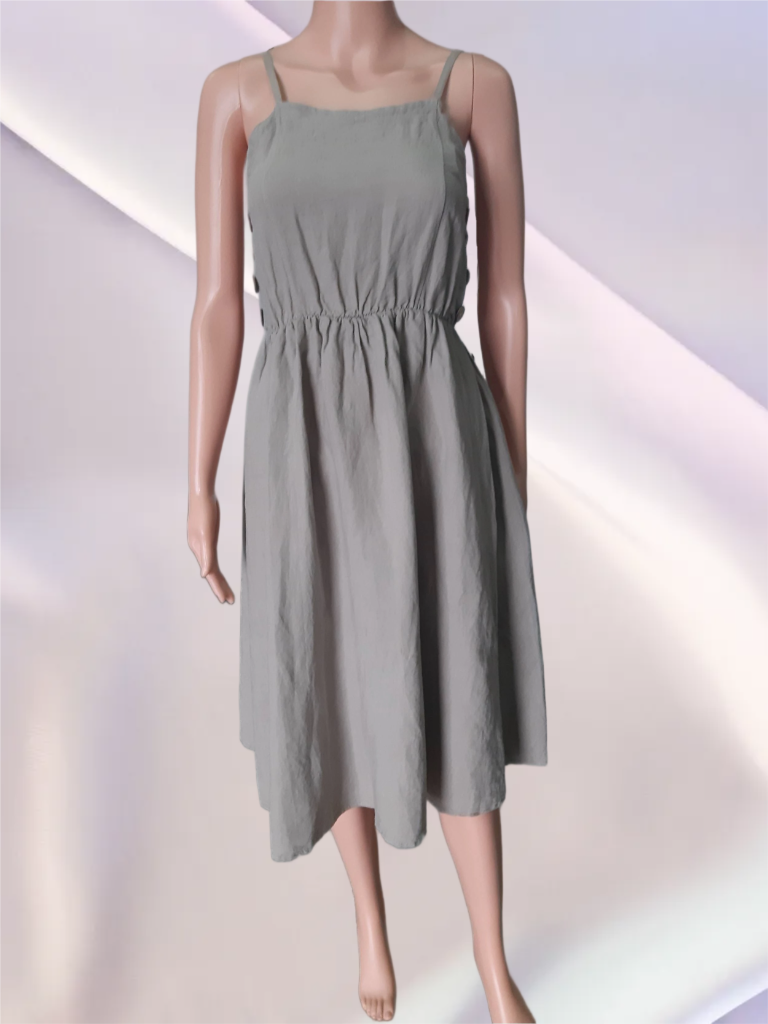 Women's linen dress with straps in sand color, collection 2025