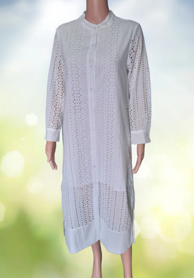 Women's long-sleeved dress with cut embroidery ZARA, white