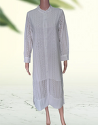 Women's long-sleeved dress with cut embroidery ZARA, white