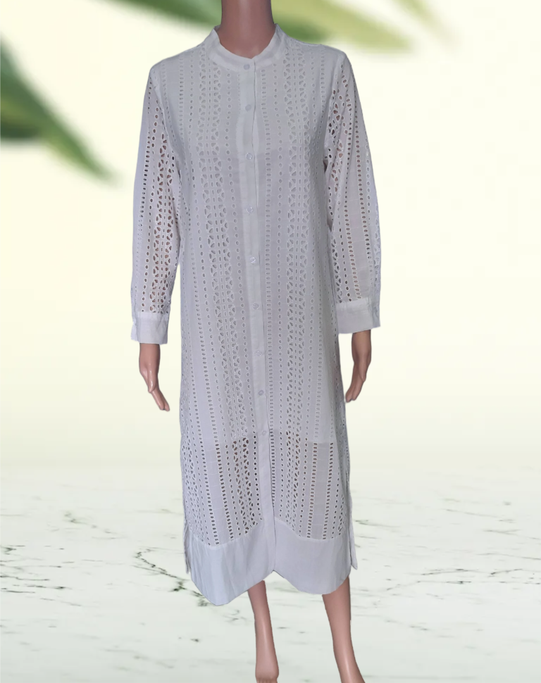 Women's long-sleeved dress with cut embroidery ZARA, white