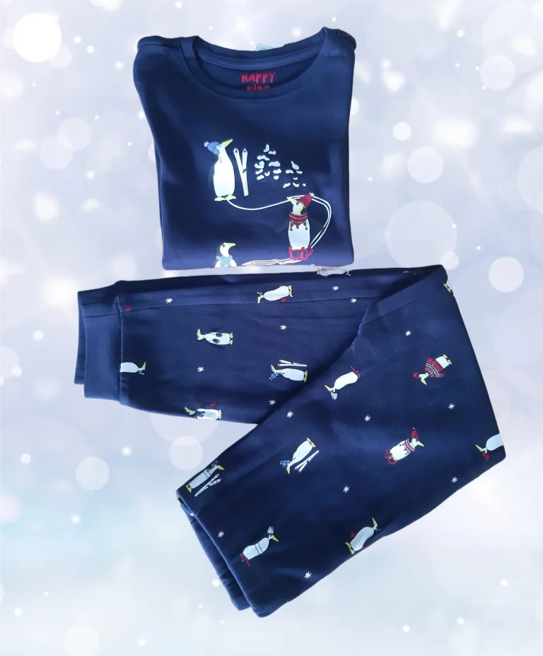 Children's cotton pajamas for boys, dark blue with print