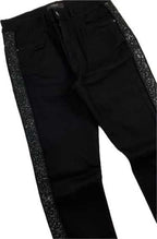 Children's cotton elastic jeans with shiny trim, black