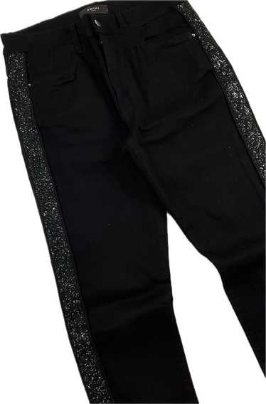 Children's cotton elastic jeans with shiny trim, black