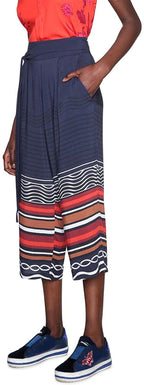 Desigual women's wide-leg pants, dark blue with colorful patterns