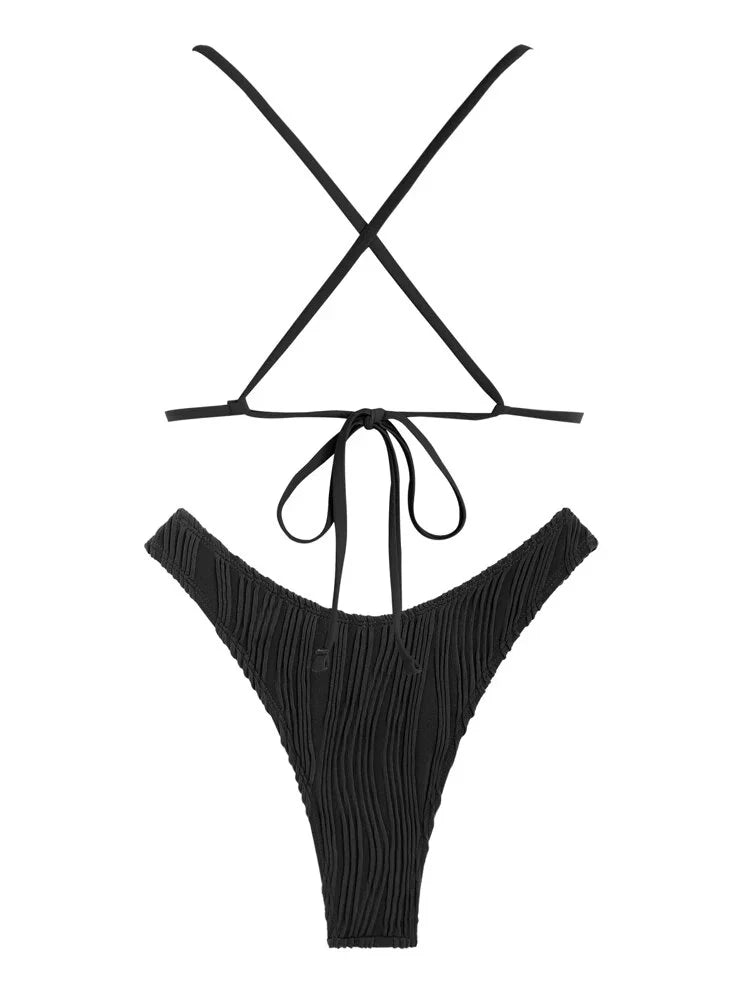 Zaful Swimsuit with gold buckle made of embossed fabric