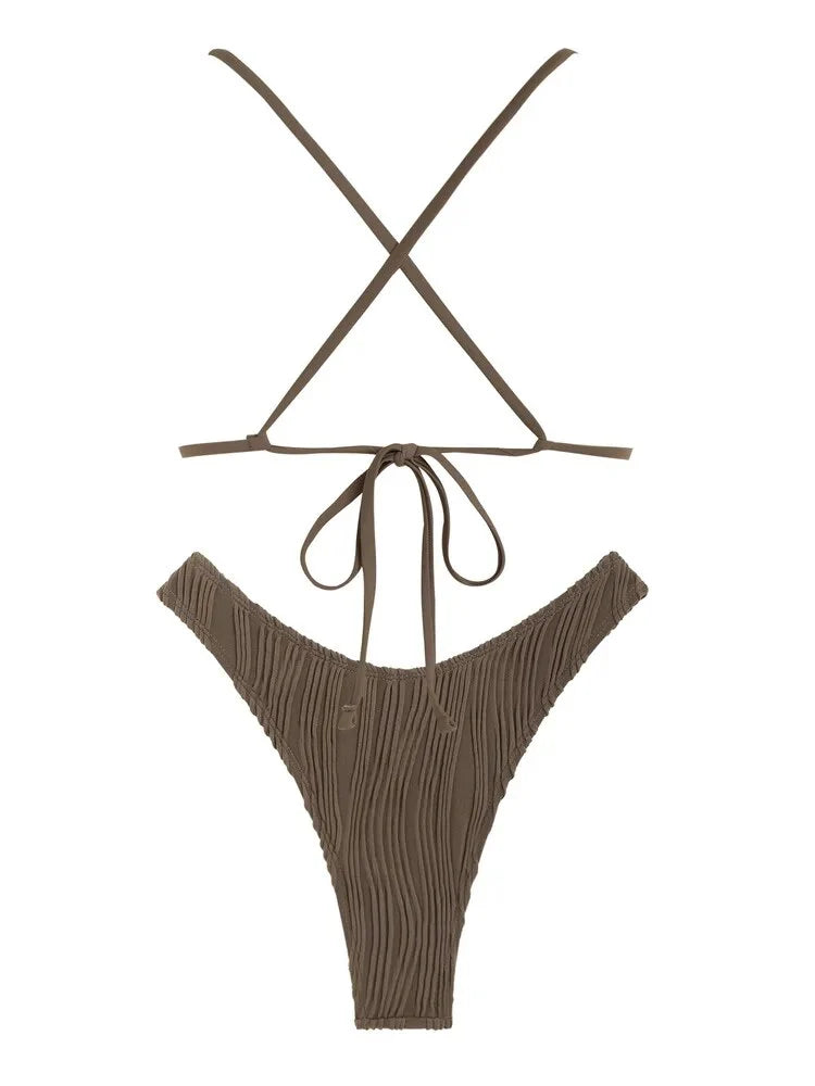 Zaful Swimsuit with gold buckle made of embossed fabric