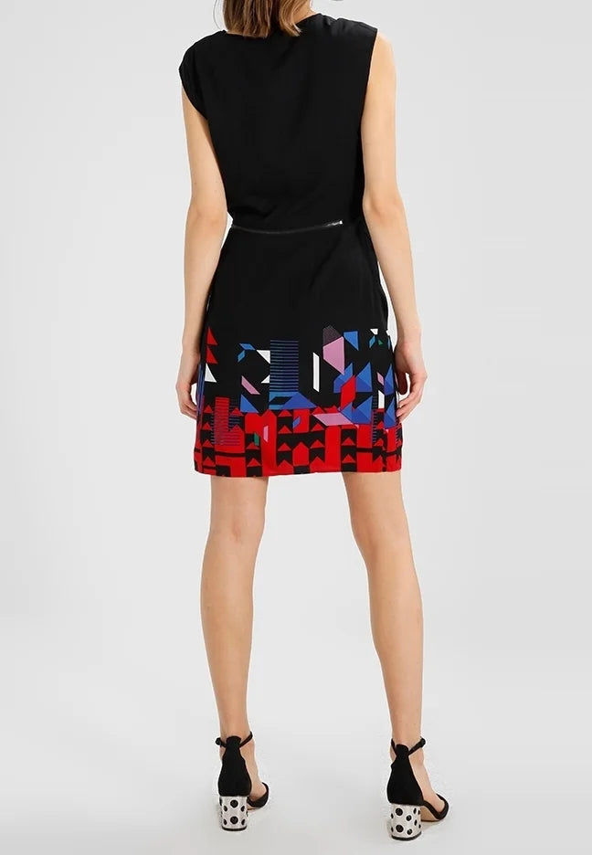Desigual Women's elegant dress Nikolas with decorative zipper, black with print
