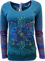 Desigual Дамска памучна блуза с щампа и пайети, синя