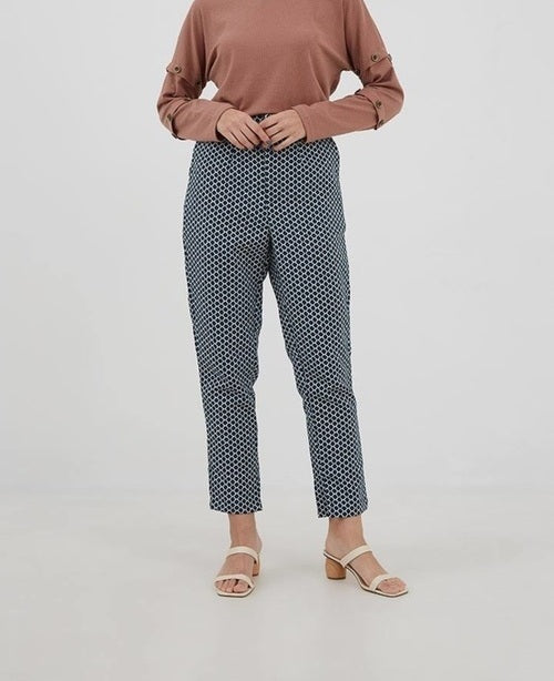 Women's elegant elastic trousers Toni, blue-white