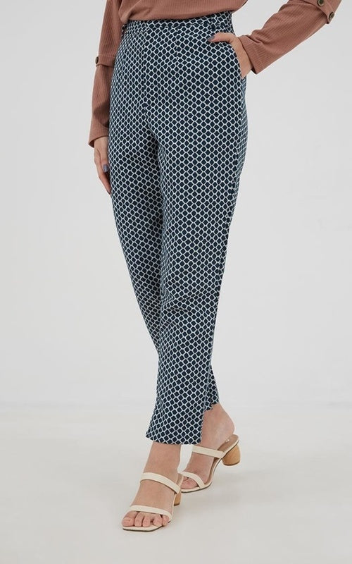 Women's elegant elastic trousers Toni, blue-white