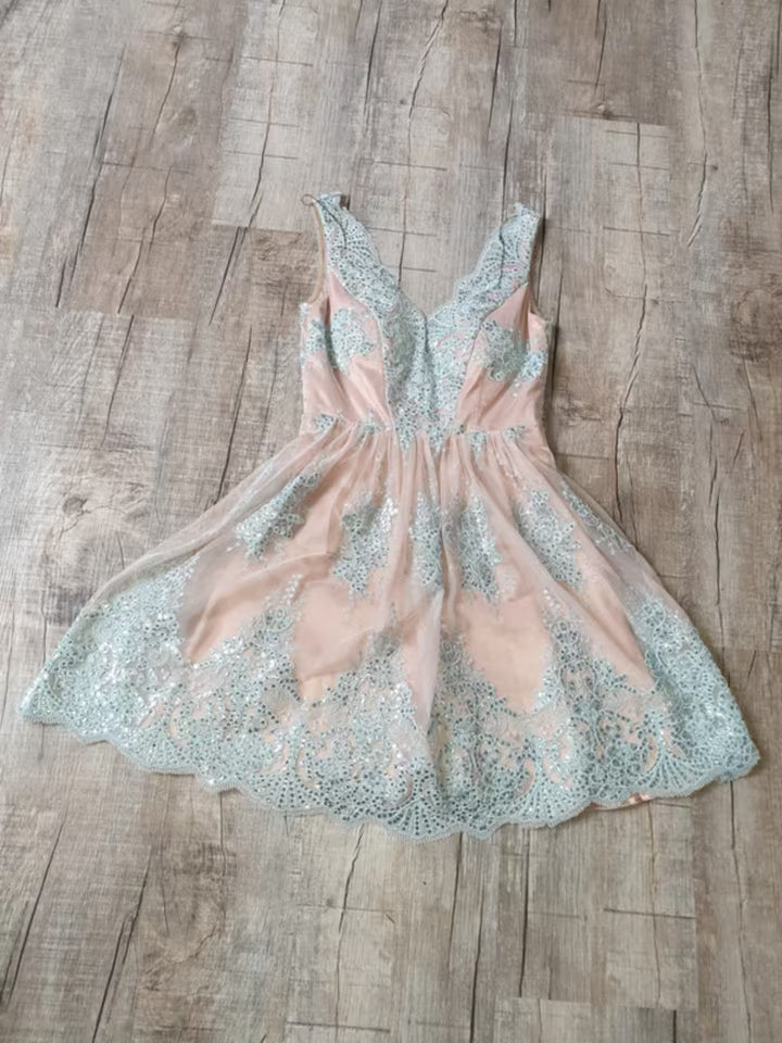 Vera Mont Women's elegant dress in pink with embroidery and lace