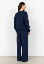 Дамска памучна блуза с принт сърце, тъмносиня