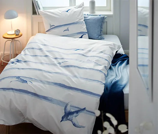 Спален комплект плик и калъфка, бяло-синьо райе 135 x 200 см