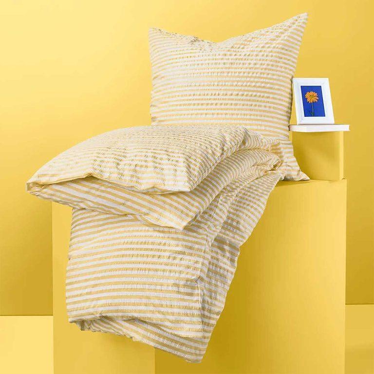 Комплект чаршаф и калъфка, жълто-бели