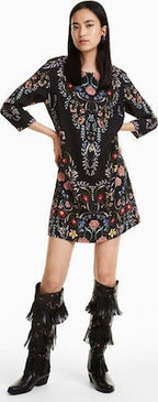 Desigual Women's elegant dress Clementine, black with floral motifs