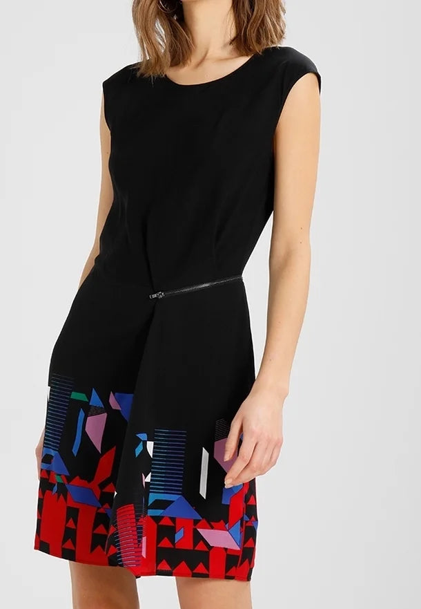 Desigual Women's elegant dress Nikolas with decorative zipper, black with print