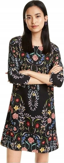 Desigual Women's elegant dress Clementine, black with floral motifs