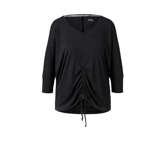 Дамска 3/4 тениска за спорт и йога, черна, XS