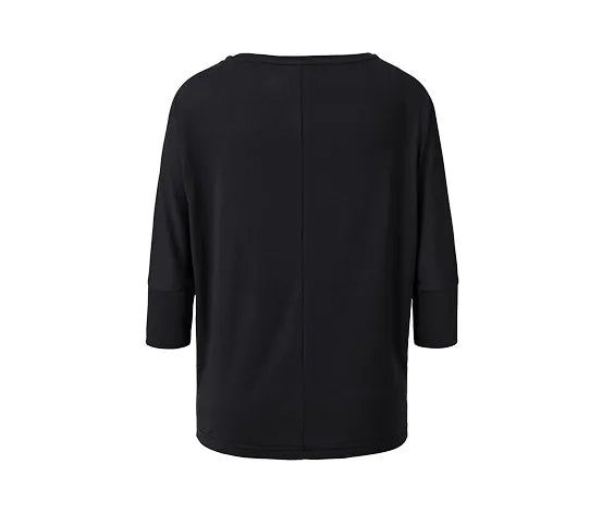 Дамска 3/4 тениска за спорт и йога, черна, XS
