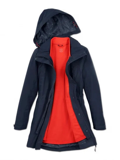 Дамско функционално яке 3 в 1 за всички сезони, тъмно синьо / оранжево, 38