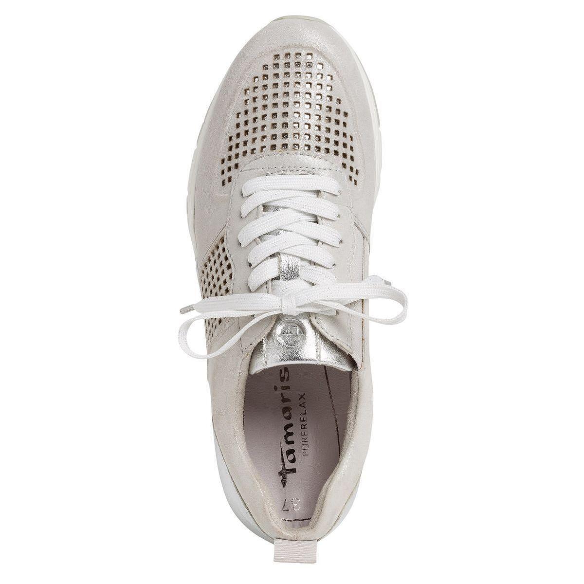 Tamaris women's fashion sneakers made of genuine leather, silver