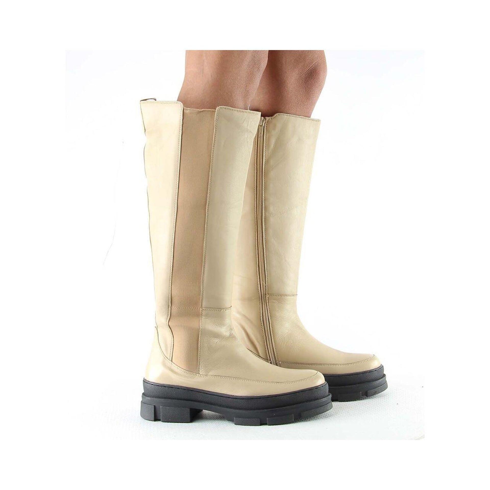 Women's high boots made of genuine leather NALAÏM, beige
