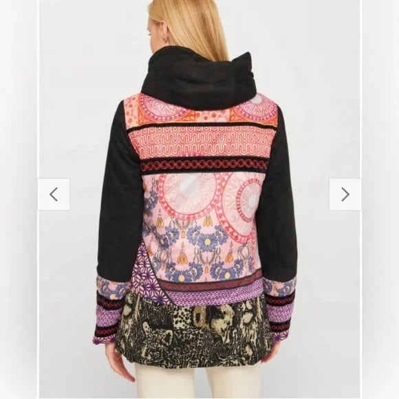 Desigual women's hooded jacket in multi-colored patterns 