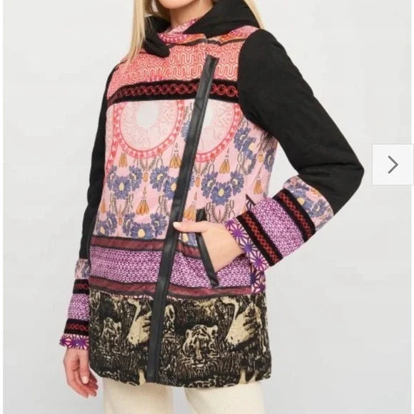 Desigual women's hooded jacket in multi-colored patterns 