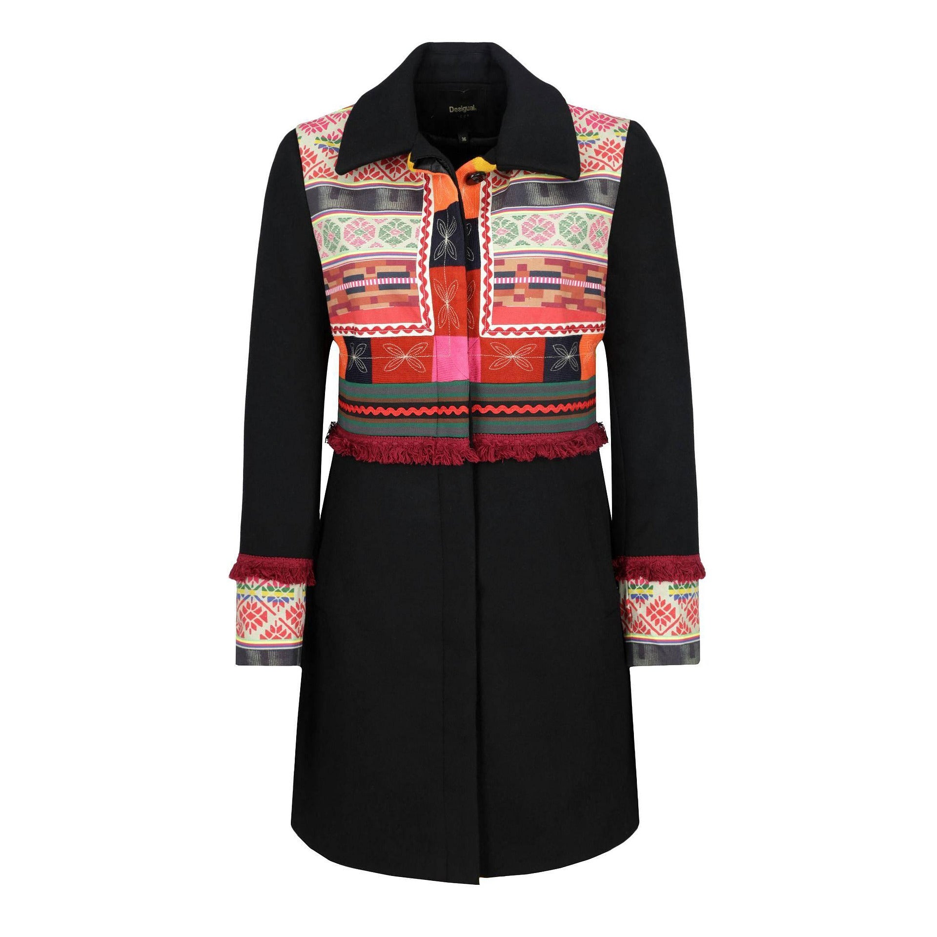 Women's Coat DESIGUAL MIKELE, black with colorful motifs