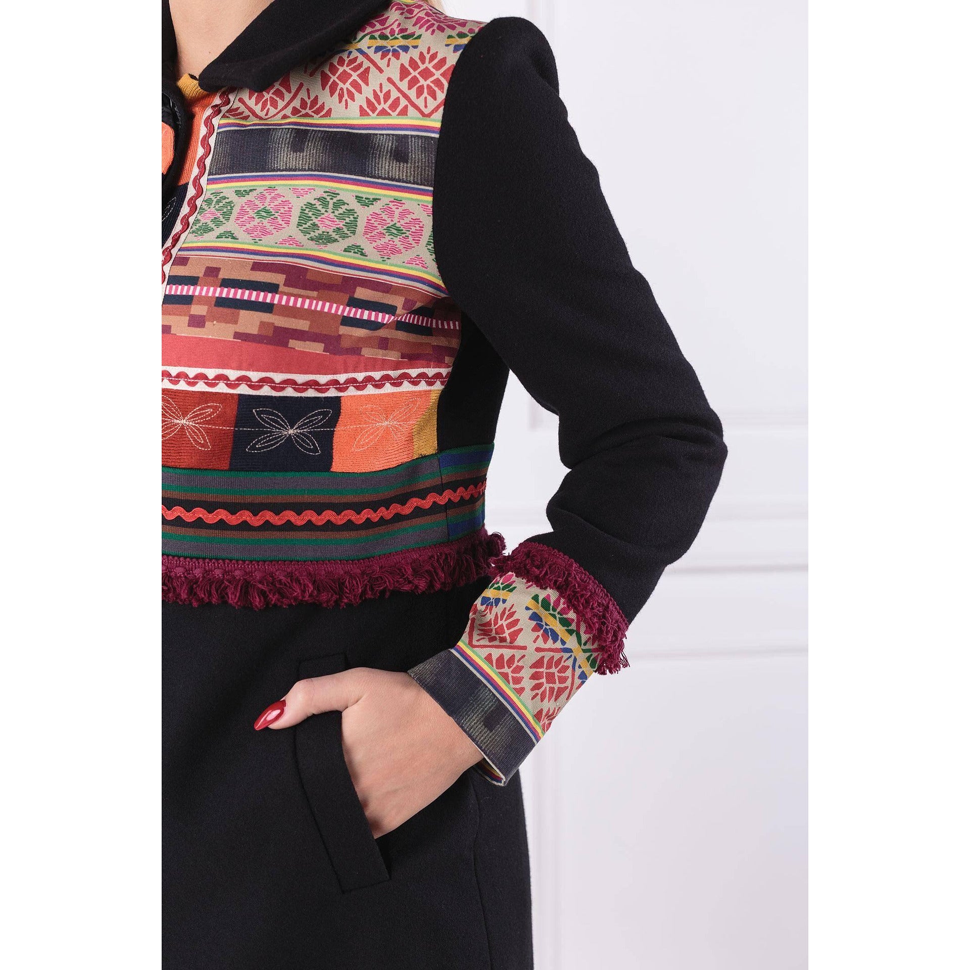 Women's Coat DESIGUAL MIKELE, black with colorful motifs
