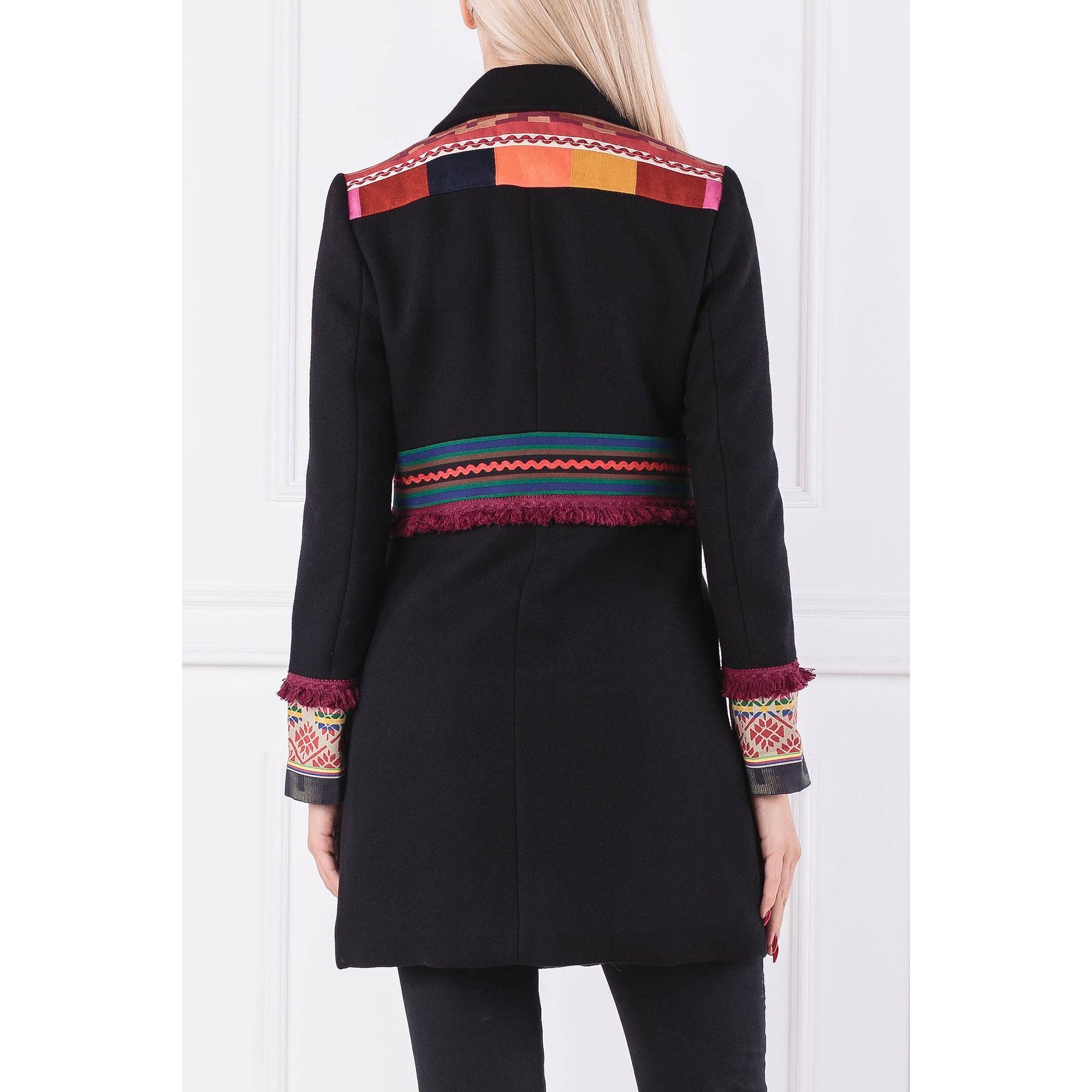 Women's Coat DESIGUAL MIKELE, black with colorful motifs