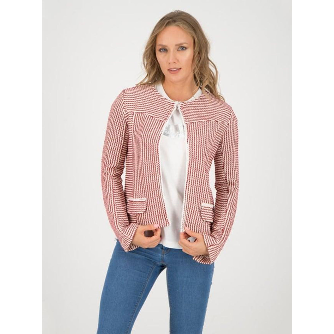 Women's cotton jacket with red and white patterns ZABAIONE