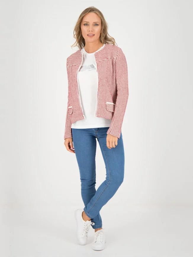 Women's cotton jacket with red and white patterns ZABAIONE