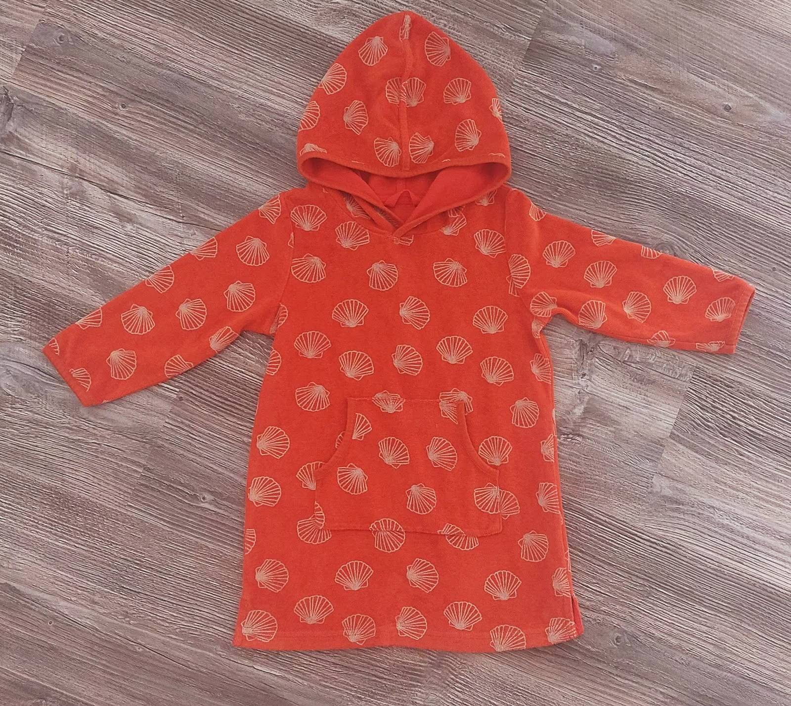 Children's cotton towel-dress with hood, orange 
