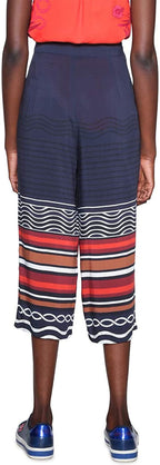Desigual women's wide-leg pants, dark blue with colorful patterns