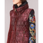 Desigual Women's jacket with floral velvet motifs 2 in 1, burgundy color