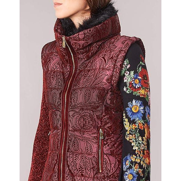 Desigual Women's jacket with floral velvet motifs 2 in 1, burgundy color