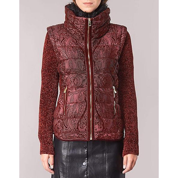 Desigual Women's jacket with floral velvet motifs 2 in 1, burgundy color